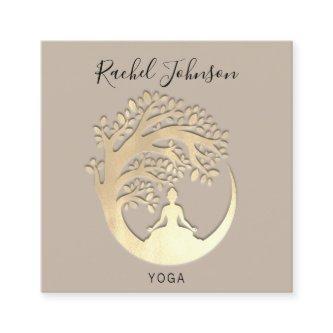 Yoga Classes School Logo Instructor Beige Gold  Square