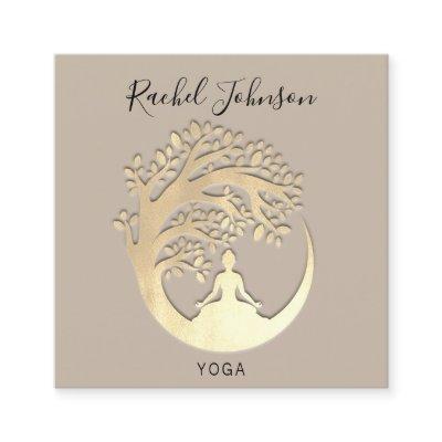 Yoga Classes School Logo Instructor Beige Gold  Square