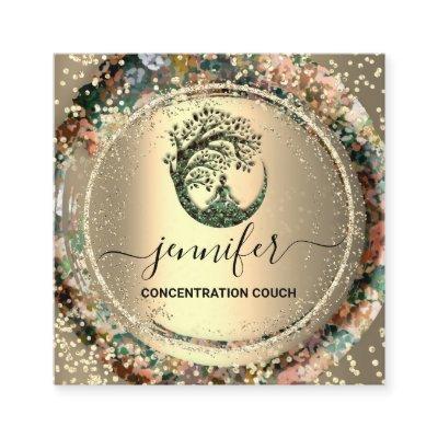 Yoga Couch Therapist Logo QR Code Gold Confetti Square
