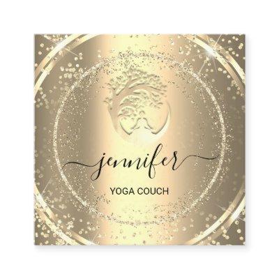 Yoga Couch Therapist Logo QR Code Gold Glitter Square
