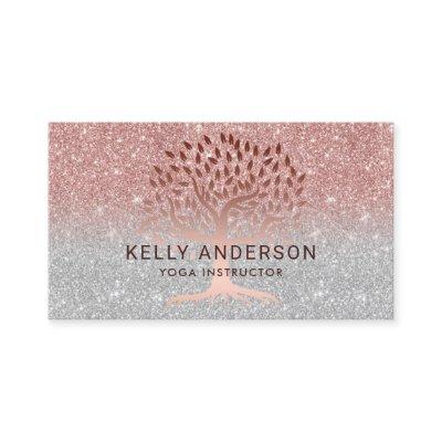 Yoga Instructor Life Tree Rose Gold Silver Ombre