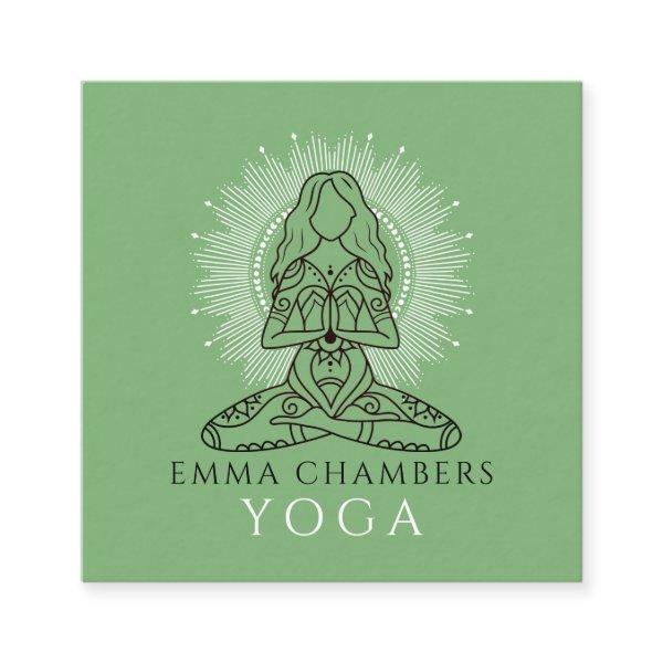 Yoga Instructor Lotus Pose White Mandala Green Square