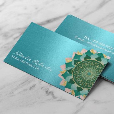 Yoga Instructor Turquoise Gold Mandala Flower