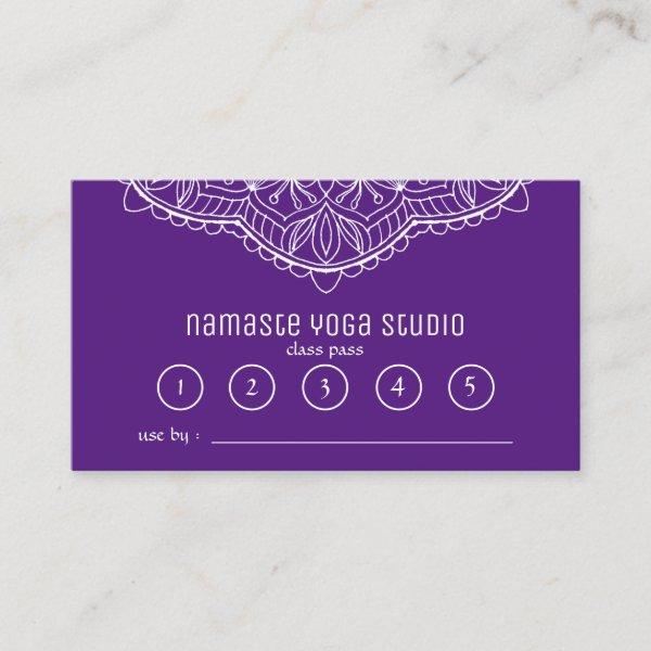 Yoga Meditation Class Pass Purple Handrawn Mandala Loyalty Card