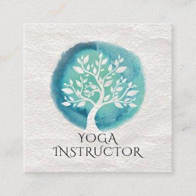 Yoga Meditation Instructor Elegant White Teal Tree Square