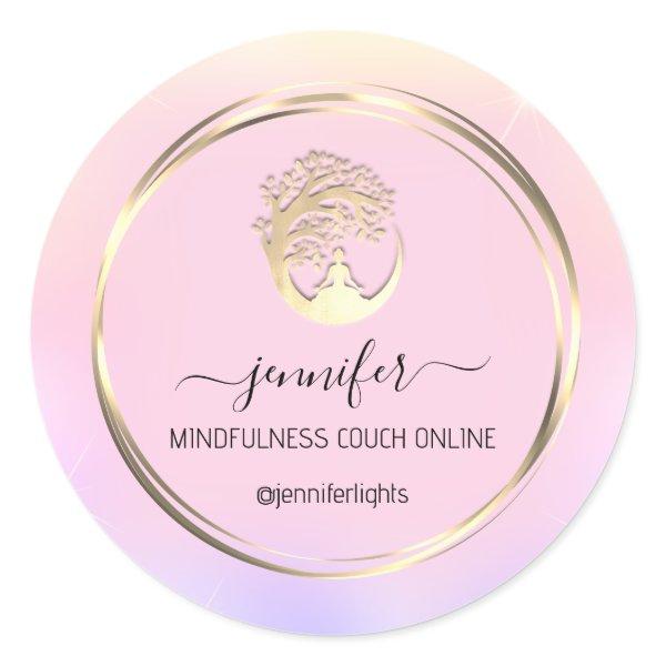 Yoga Meditation Therapist Couch Blush Classic Round Sticker