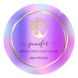 Yoga Meditation Therapist Couch Holograph Purple Classic Round Sticker