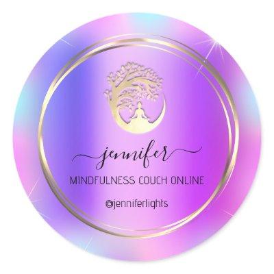 Yoga Meditation Therapist Couch Holograph Purple Classic Round Sticker