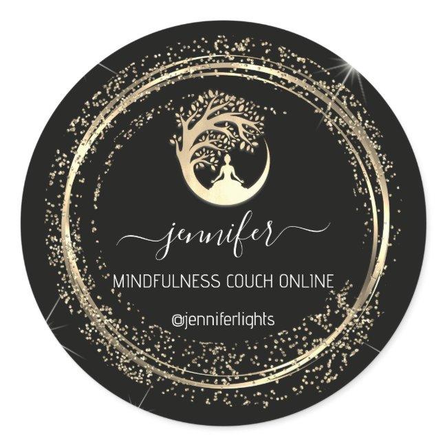 Yoga Mindfulness Therapist Couch Gold Frame Black Classic Round Sticker