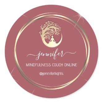 Yoga Mindfulness Therapist Couch Gold Frame Blush Classic Round Sticker