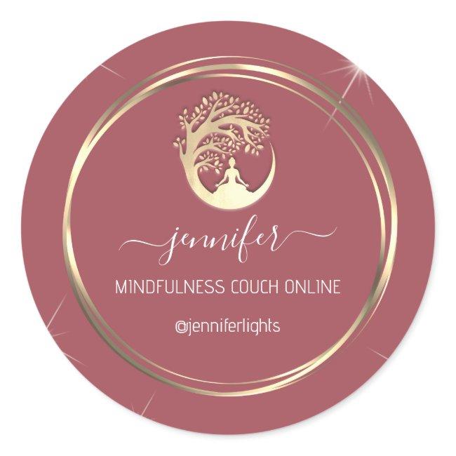 Yoga Mindfulness Therapist Couch Gold Frame Blush Classic Round Sticker