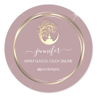 Yoga Mindfulness Therapist Couch Gold Frame Rose Classic Round Sticker