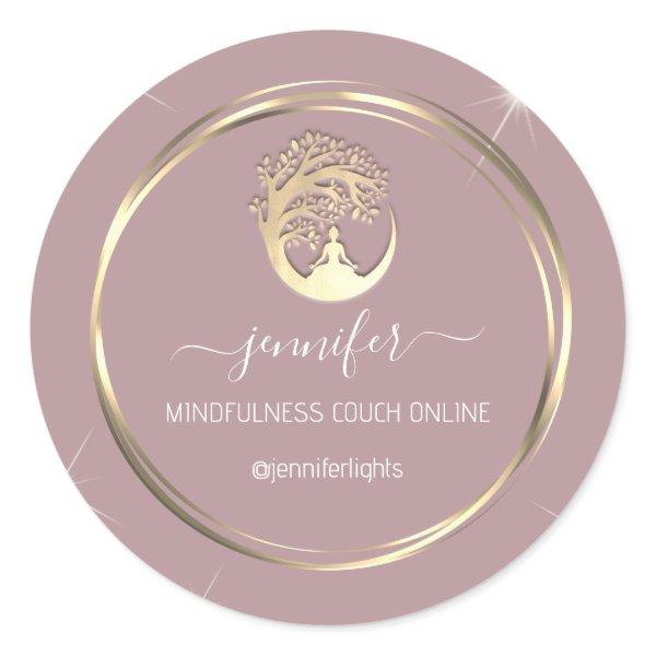 Yoga Mindfulness Therapist Couch Gold Frame Rose Classic Round Sticker