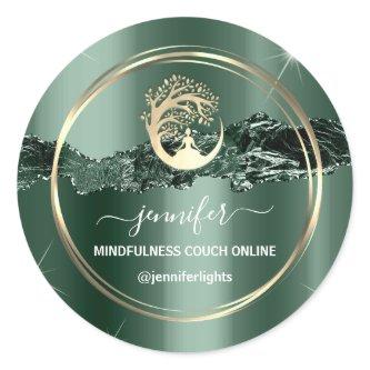 Yoga Mindfulness Therapist Couch Gold Green Teal Classic Round Sticker