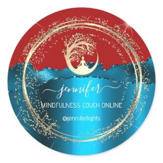 Yoga Mindfulness Therapist Couch Gold Teal Red Classic Round Sticker