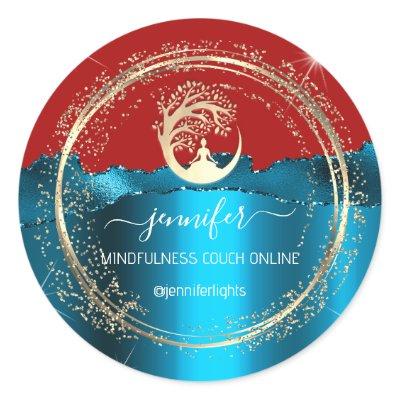 Yoga Mindfulness Therapist Couch Gold Teal Red Classic Round Sticker