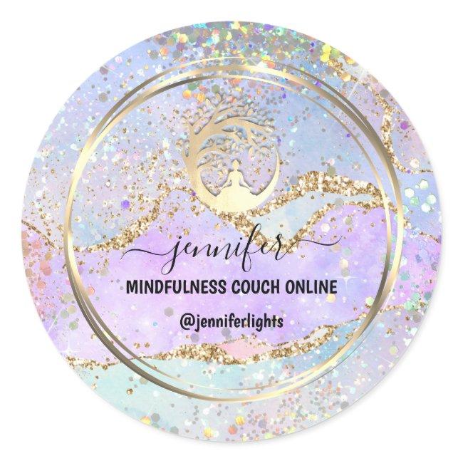 Yoga Mindfulness Therapist Couch Holographic Classic Round Sticker