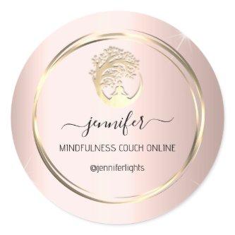 Yoga Mindfulness Therapist Couch Rose Gold Classic Round Sticker