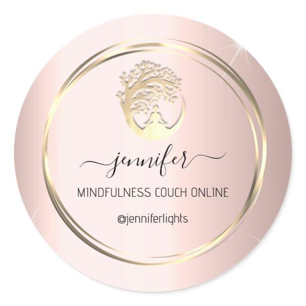 Yoga Mindfulness Therapist Couch Rose Gold Classic Round Sticker
