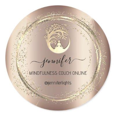 Yoga Mindfulness Therapist Couch Rose Gold Classic Round Sticker