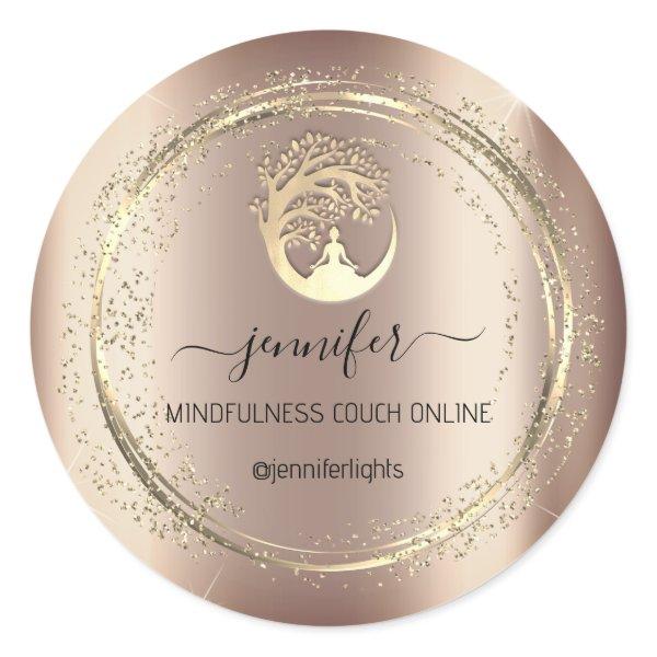 Yoga Mindfulness Therapist Couch Rose Gold Classic Round Sticker