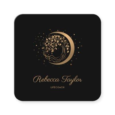 yoga moon trendy life coach tree of life gold square