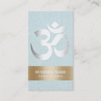 Yoga Teacher Silver Om Sign Light Blue Linen