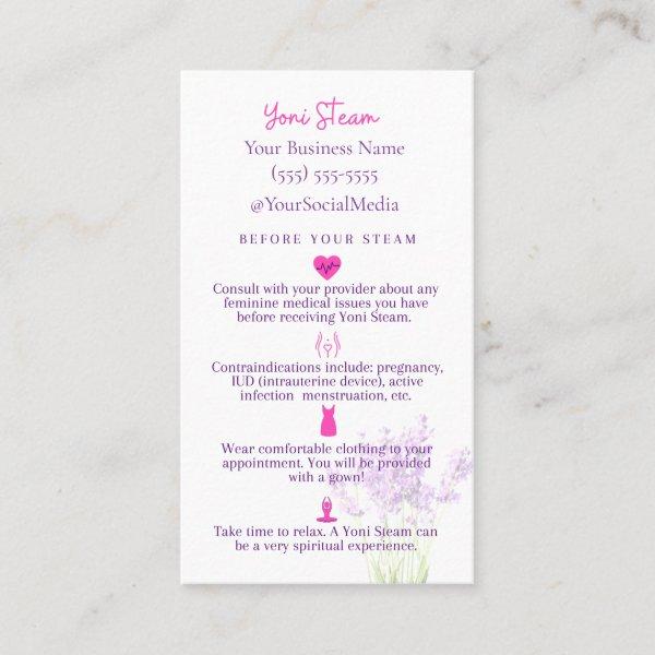 Yoni Steam Pre/Post Aftercare Instruction Card