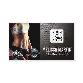 Young Woman Holding Dumbbells | QR Code