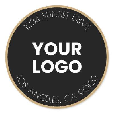 Your Business Logo | Black & Golden Return Address Classic Round Sticker