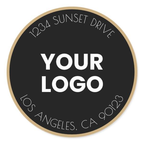 Your Business Logo | Black & Golden Return Address Classic Round Sticker