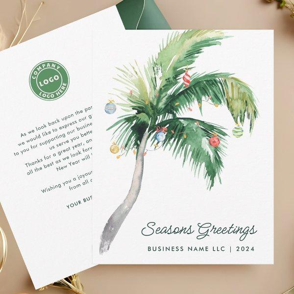 Your Business Logo Tropical Palm Tree Christmas Note Card