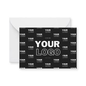 Your Logo & Background Repeating Logo | Black Note Card