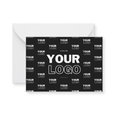 Your Logo & Background Repeating Logo | Black Note Card