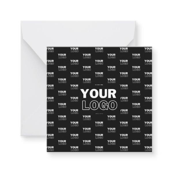Your Logo & Background Repeating Logo | Black Note Card