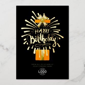 Your Logo Black Orange Fireworks Group Birthday Foil Invitation