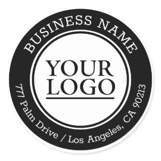 Your Logo, Business Name, Address, Black & White Classic Round Sticker