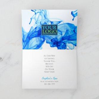 Your Logo, Business Name, Blue Ink On White Thank You Card