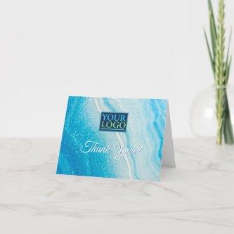 Your Logo, Business Name, Blue & White Agate Style Thank You Card