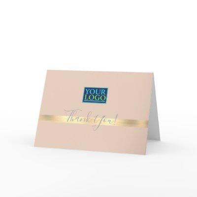 Your Logo, Business Name, Brushed Gold Stripe Thank You Card