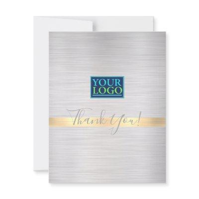 Your Logo Business Name Brushed Silver Gold Stripe Thank You Card