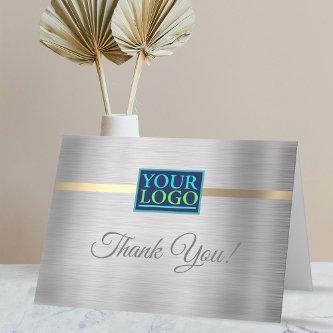 Your Logo, Business Name, Brushed Silver & Gold Thank You Card