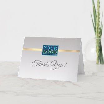 Your Logo Business Name, Gold Stripe Grey Gradient Thank You Card