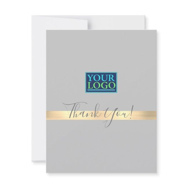 Your Logo, Business Name, Gold Stripe, Light Grey Thank You Card