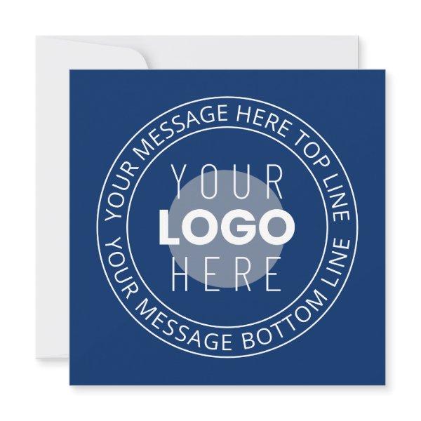 Your Logo & Customizable Circular Text | Navy Blue Note Card