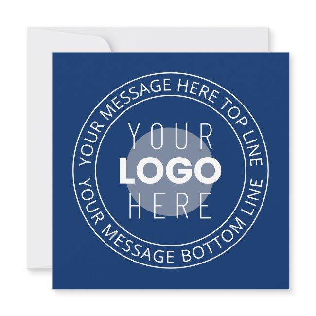 Your Logo & Customizable Circular Text | Navy Blue Note Card
