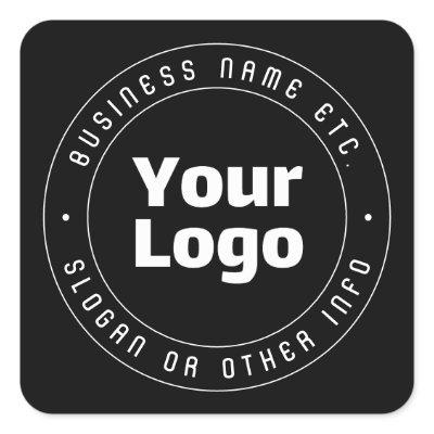 Your Logo & Editable Text Template | Black & White Square Sticker
