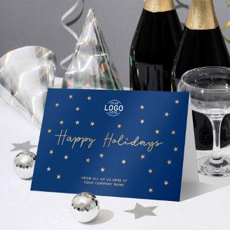 Your Logo Gold Stars Navy Blue Business Happy Card