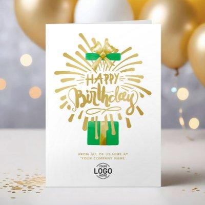 Your Logo Green Gift Gold Fireworks Group Birthday Card