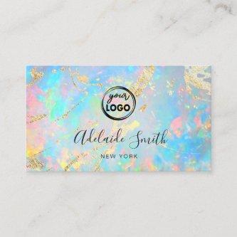your logo on FAUX holographic opal stone texture